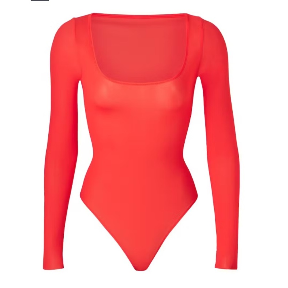 SKIMS Jelly Sheer Scoop Neck Long Sleeve XXS poppy